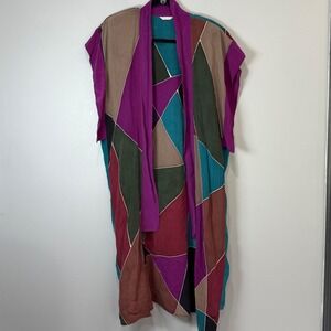 Laura Salome Vintage Geometric Patchwork Open Front‎ Kimono Duster